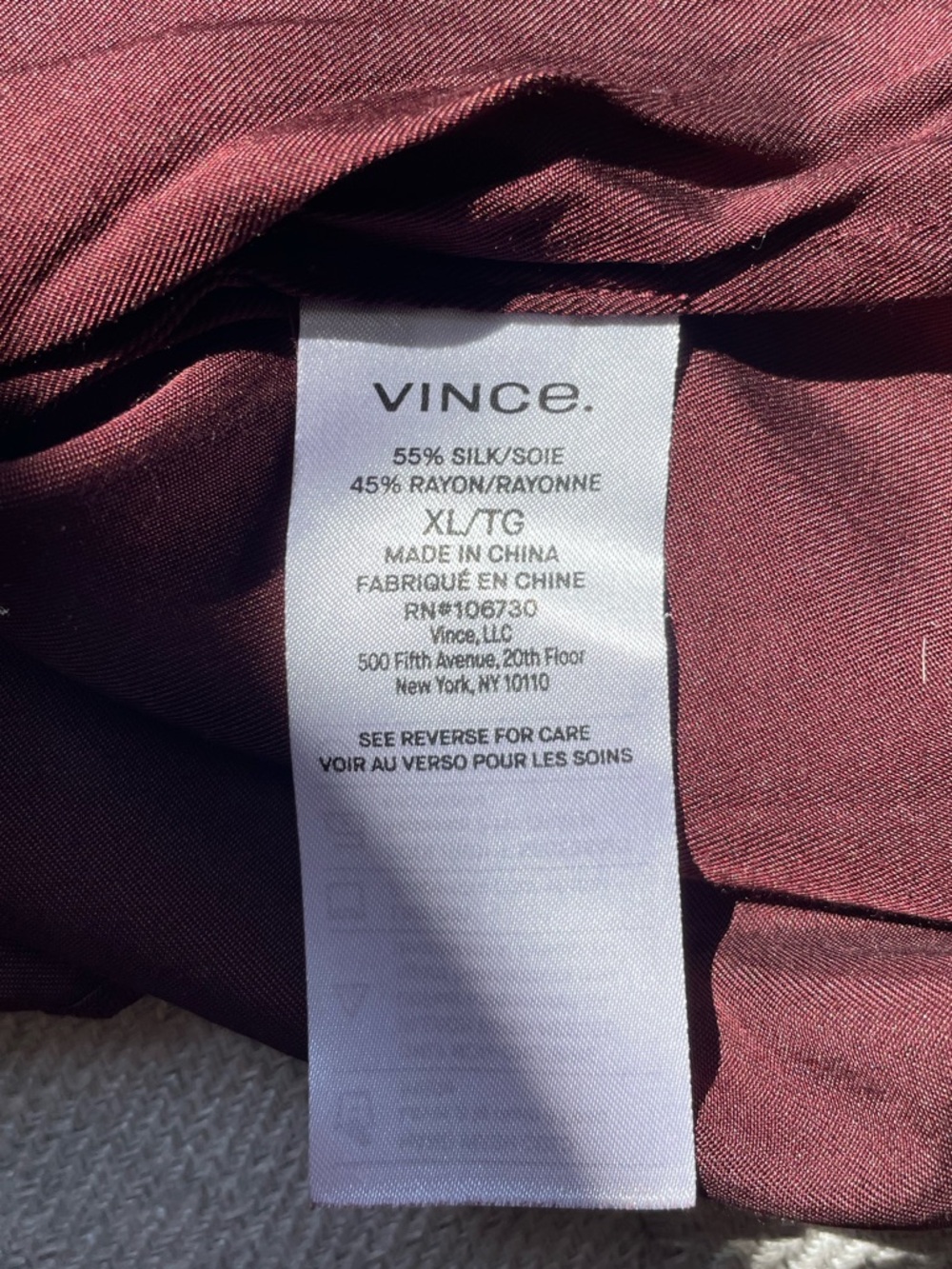 Vince silk blend Burgundy Mock Neck Flutter Sleeve Blouse xl - Picture 9 of 9